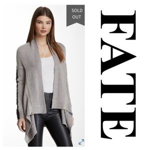 Fate Faux Leather Patch Sleeve Open Cardigan (M)